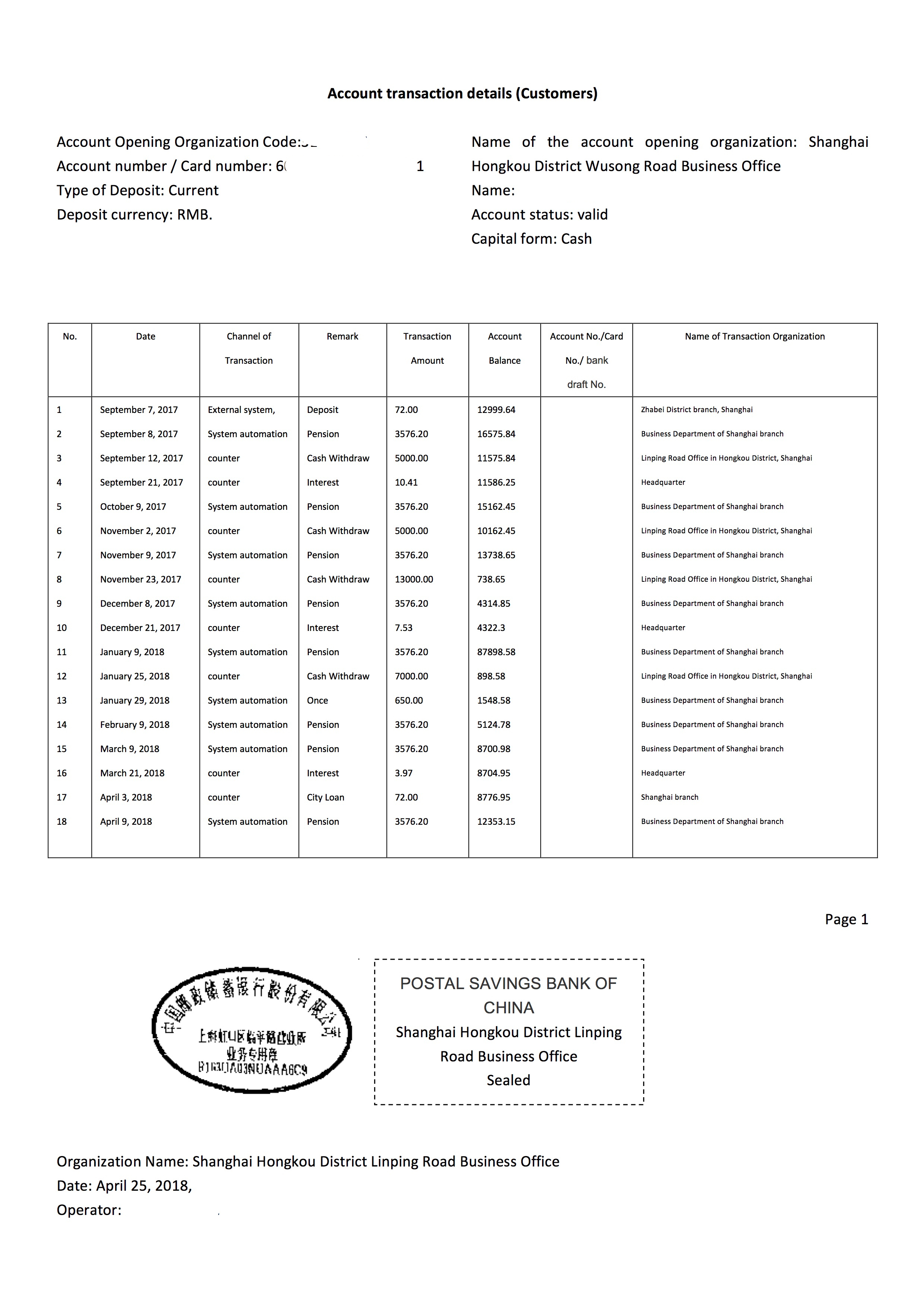 Account transaction details